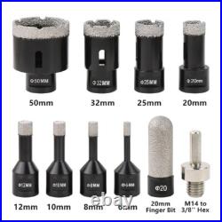 10PCS 6-50mm M14 Diamond Drill Core Bit Dry Hole Saw Cutter Set For Marble Tile