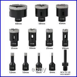 12PCS/Set M14 Drill Bit Diamond Dry Hole Saw Kit 6-68mm for Tile Marble Granite