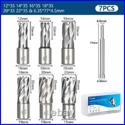 7pcs HSS Annular Cutter Core Drill Bit Set 12-22mm 19mm Weldon Shank for Metal