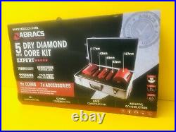 ABRACS DRY DIAMOND CORE DRILL BIT KIT 5PC (42-127mm) MASONRY BRICK + ADAPTORS