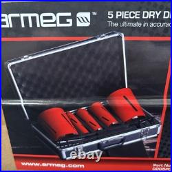 Armeg 5 piece Dry Diamond Core Drill Set CDD 5PC Set- Laser Welded Diamond Segs