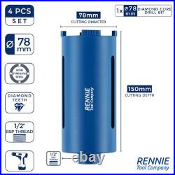 Diamond Core Drill Bit Set 78mm x 150mm with Hex and SDS Adapter