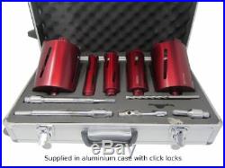Dry Diamond Core Drilling Kit 11pc with Sds & Hex Arbours & Extensions 38-127mm