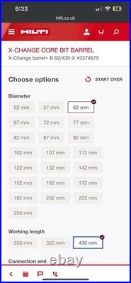 Hilti Core Drill Barrell 430mm Long 62 Diameter New Never Been Used