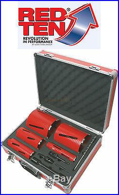RED TEN Dart 10 Piece Dry Diamond Core Drill Kit/Set, Adaptors & Case, DB00880