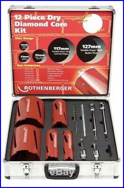 Rothenberger 12 Piece DRY Diamond Tile Core Drill Set 89020Extensions & Chuck