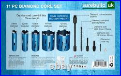 Surebuild UK Trade 11 Piece Diamond Core Drill Bit & Accessories Set, SBDC11PCE