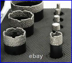 Thread Vacuum Brazed Diamond Drill Core Bit Hex Adapter Box Marble Hole Saw 9pcs