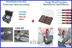 Titan Diamond Core Drill 8 Piece Set Wet & Dry Cutting + Screwdriver Set 6 PCS